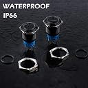 DMWD 2pcs 22mm Metal Latching Push Button Switch 12V-24V ON/Off 5Pins 1NO 1NC for 7/8" Mounting Hole Waterproof Silver Shell with Socket Halo Ring Blue LED Light gallery image