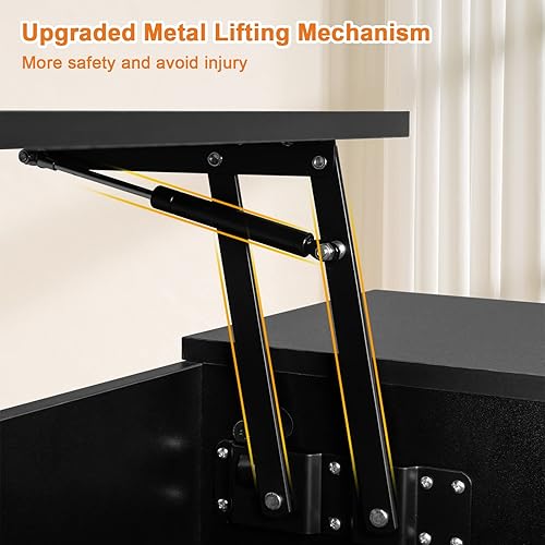 Miniatura 5 de Koifuxii Mesa auxiliar elevable, mesa de centro negra con parte superior de elevación y compartimento para ocultar el almacenamiento, mesas de