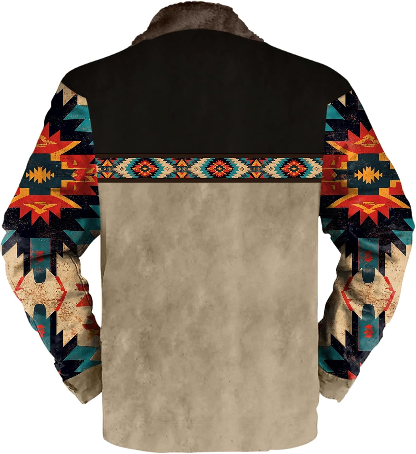 Aztec Cowboy Western Jackets for Men Long Sleeve Sherpa Fleece Zipper Retro Ethnic Print Fashion Warm Coats - Image 2