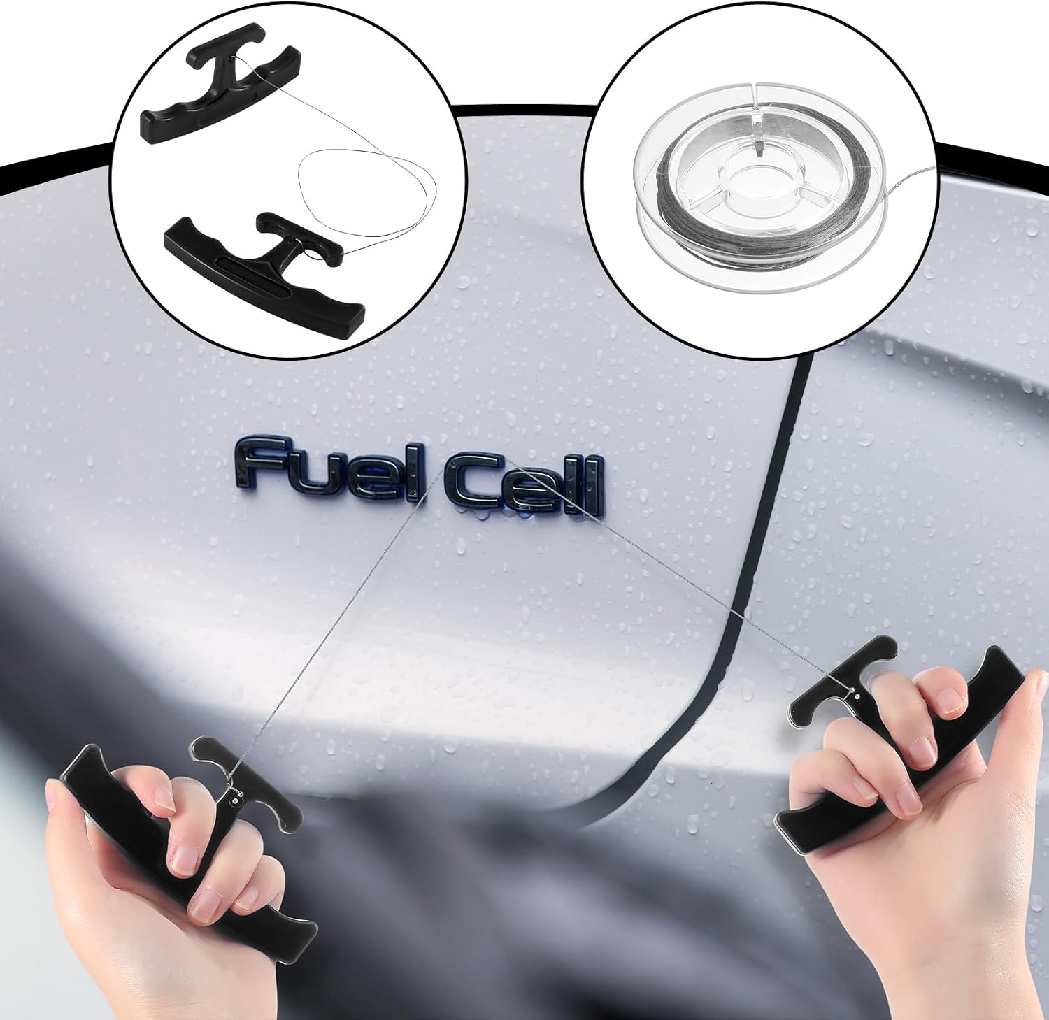 Therwen Car Emblem Removal Tool Wrap Tools Plate Line Badge Remover Car Surface Emblem Removal Kit with Extra 5M PE Cables for Vehicle Window Film Installation(Black)