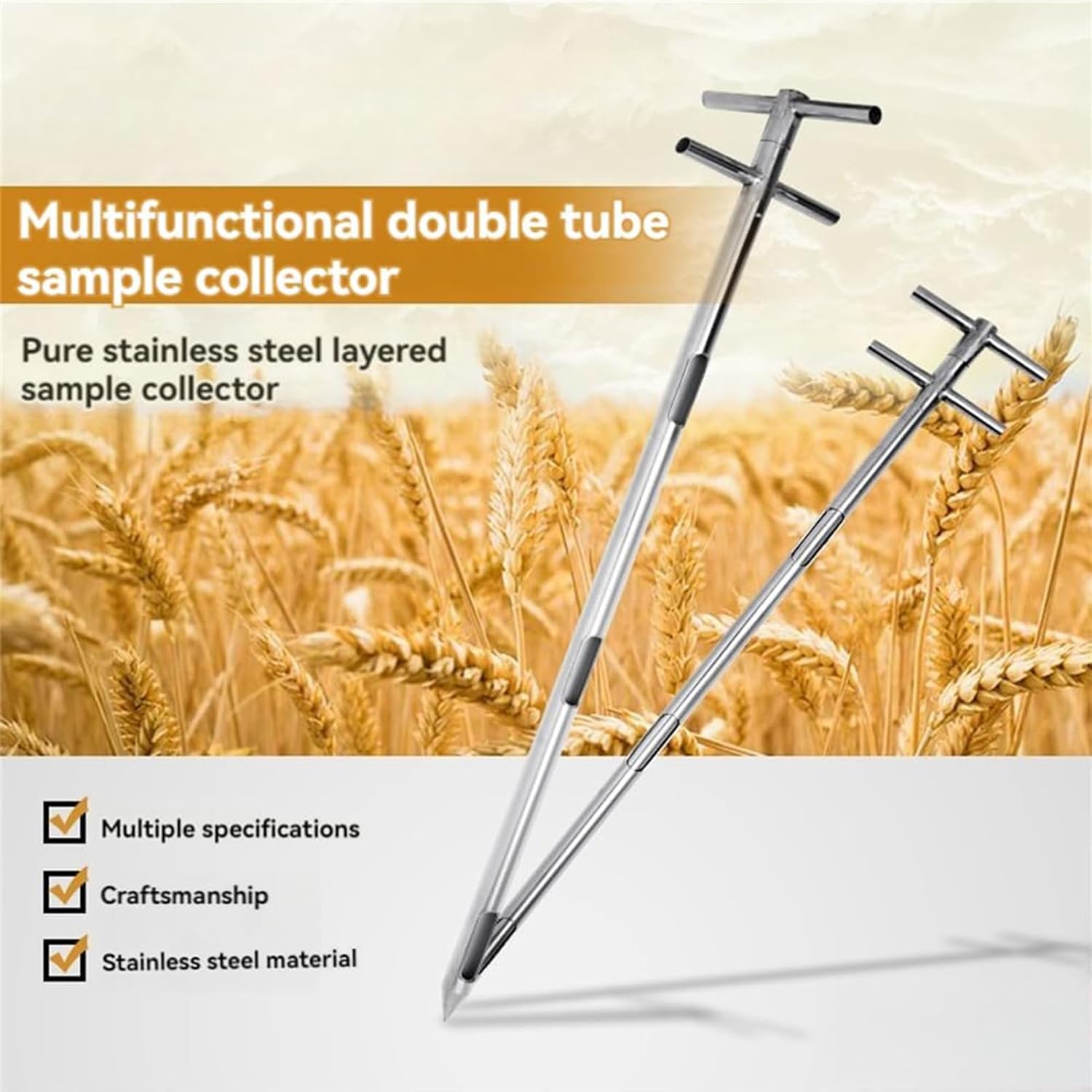 Grain Probe Sampling Powder Sampler Stainless Steel Solid Sample Slot Probe Cement Fertilizer Sampling Probes,Rotary Soil Grain Particle Powder Sampler,38mm,1.0m