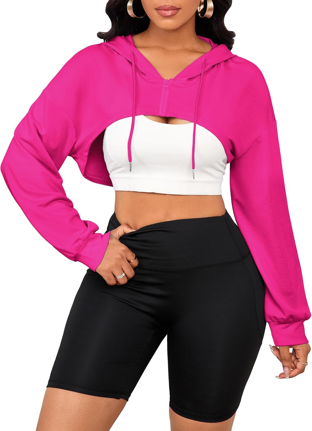 LovelyWholesale Women Cropped Hoodie Zip Up Long Sleeve Crop Top Sweatshirts - Image 3