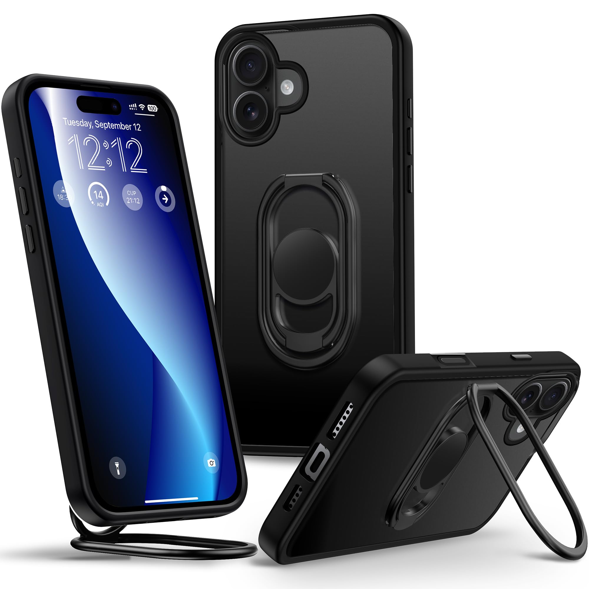 Shields Up for iPhone 16 Case with Stand, Phone Case with Double Ring Holder [Adjustable & Foldable] Protective Translucen...