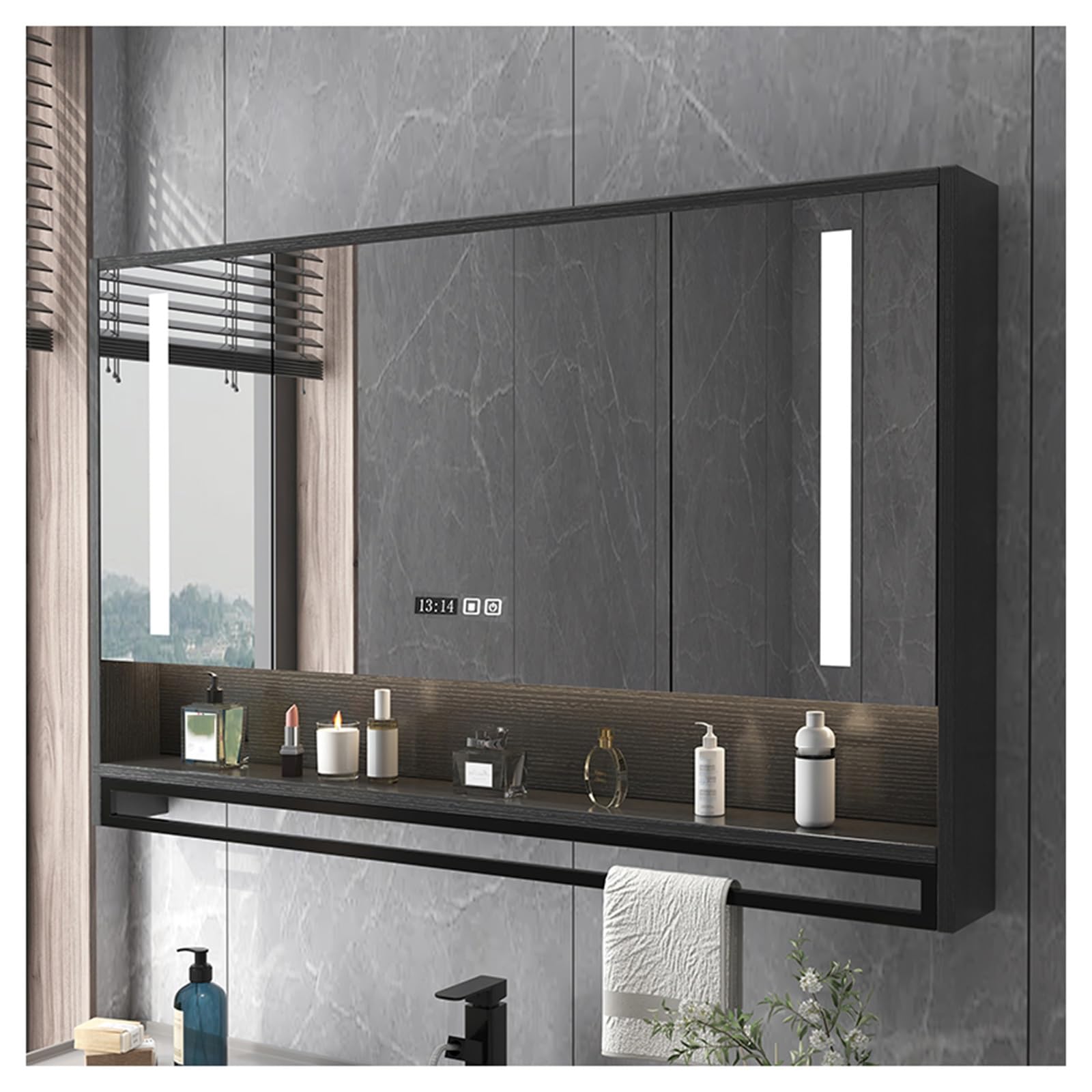 FGXHHS LED Cabinet - Anti-Fog Wall-Mounted Vanity Storage Modern with Shelves 60x75cm (23.6"x29.5")