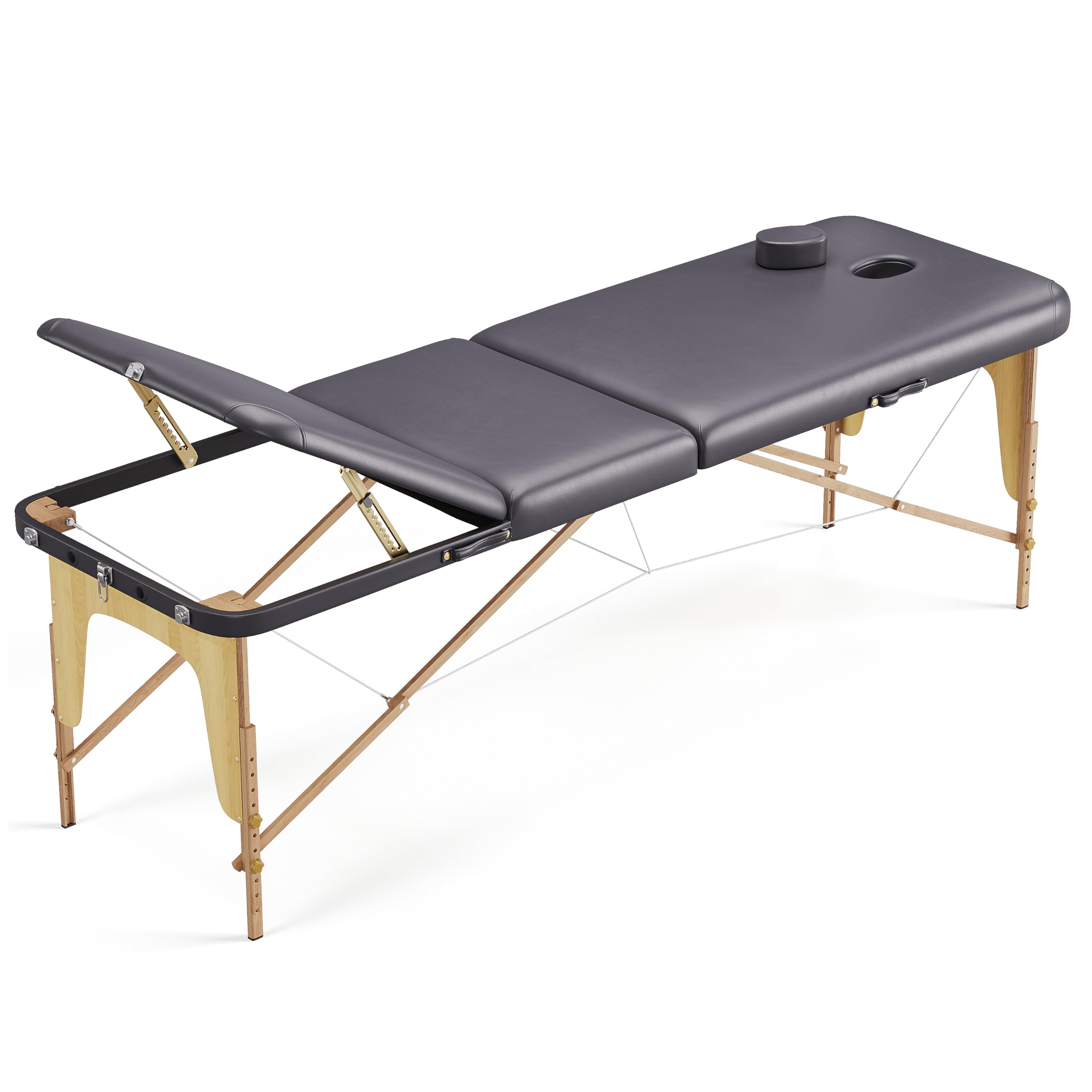 BELTOM® Table de Massage Basic 3 Zones Portables 185 x 60 cm. pour physiothérapie - Leger ne pèse Que 14,3 kg. - Cosmetique lit esthétique Pliante avec Panneau Reiki - Noir