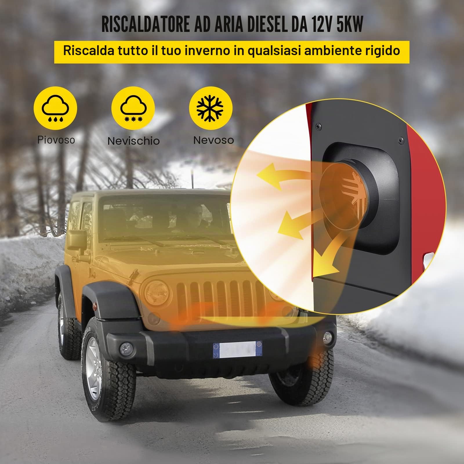 VEVOR Riscaldatore per ambienti diesel, 5 KW, 12 V, riscaldamento diesel, riscaldamento ad aria diesel, riscaldamento ad aria diesel, riscaldamento da pavimento per auto, camper, barche, camion