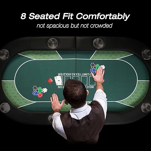 Vista 10 de LUCKYERMORE Mesa plegable de póquer de 71 pulgadas, fácil de almacenar y transportar, con rieles acolchados y 8 portavasos, 8 jugadores para juego