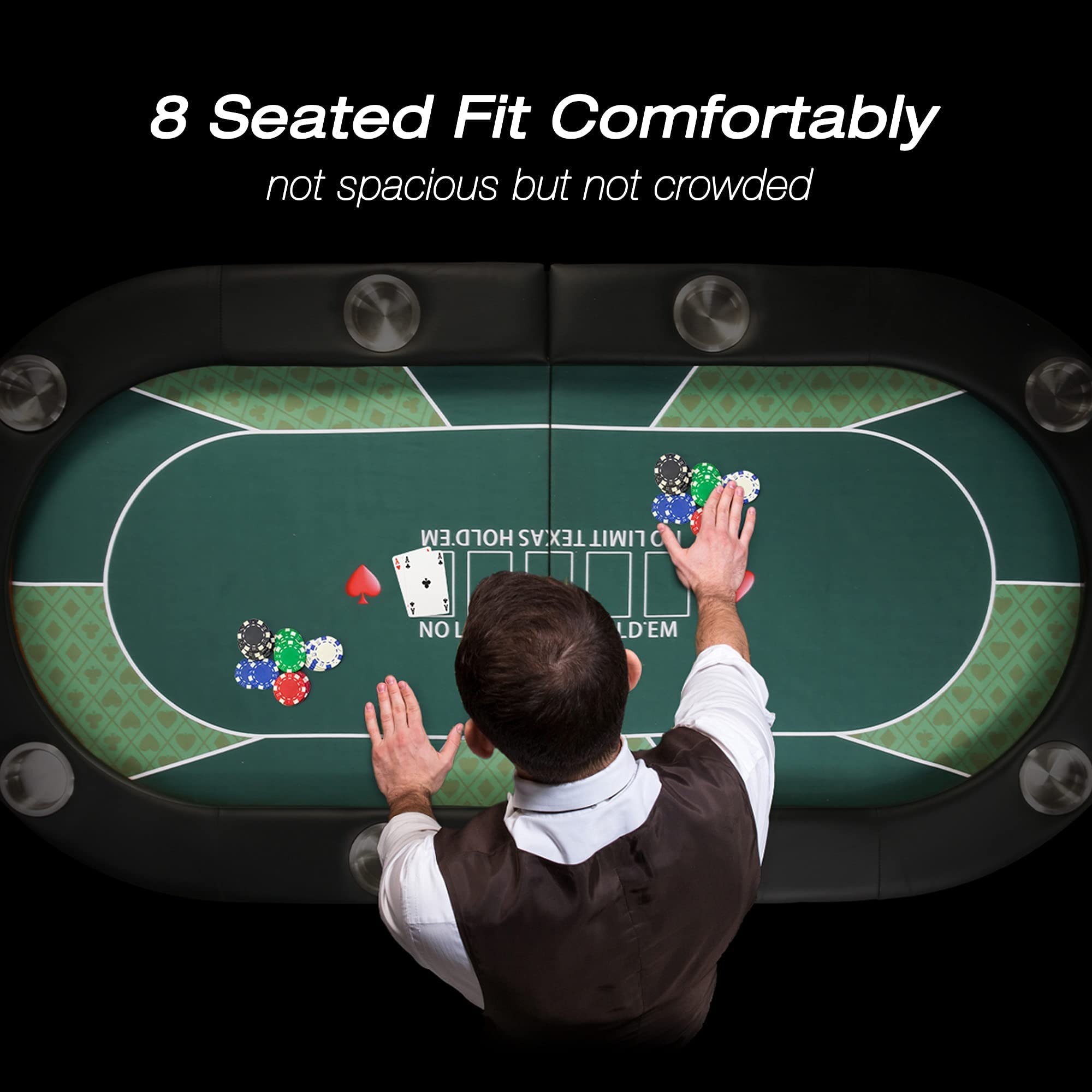 LUCKYERMORE Poker Table, 71' 8 Players, Folding, Casino Poker Table, Texas Holdem, 8 Cup Holders & Padded Rails