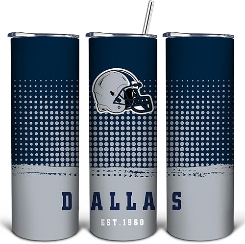 Miniatura 1 de Vaso de acero inoxidable clásico de 20 onzas con tapa y popote para los fanáticos del fútbol, taza de viaje delgada mantiene las bebidas frías y