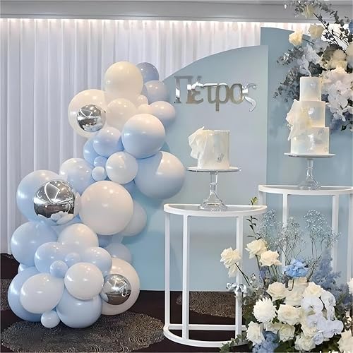 Miniatura 7 de Kit de arco de guirnalda de globos blancos y azul pastel, 18, 12, 10, 5 pulgadas, paquete de globos de látex para cumpleaños, baby shower, boda,