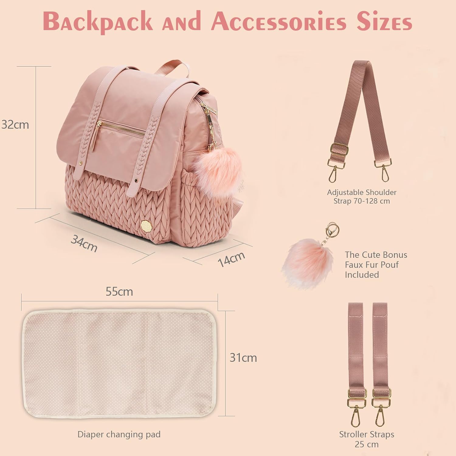 Diaper Bag BackPack Large Capacity Travel Mommy Bag Waterproof and Stylish with Changing Pad Baby Bag for Women and Girls Dusty Rose image 4 of 7 B0B9KTS62J