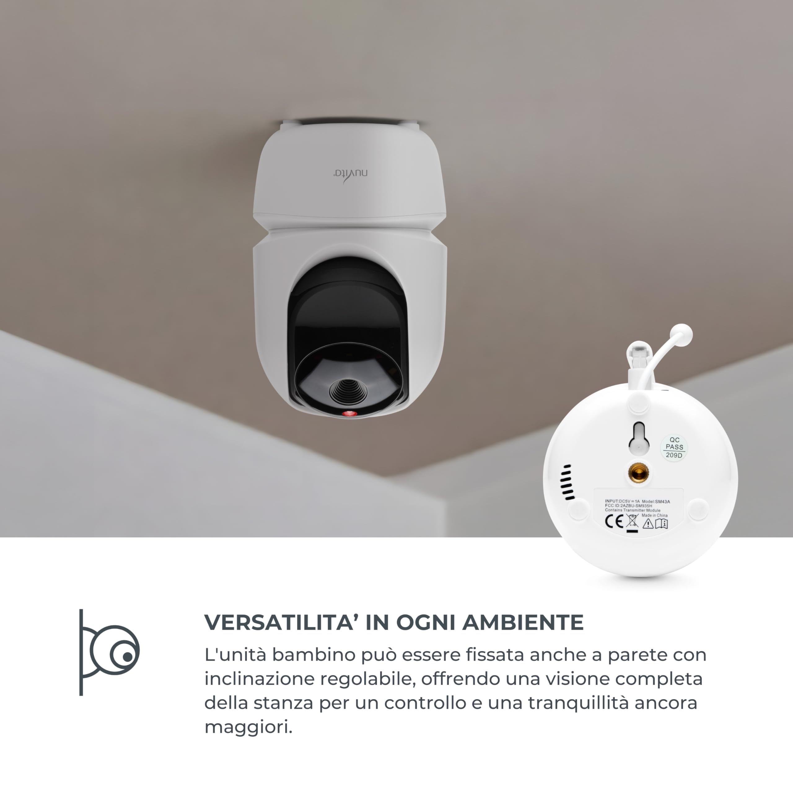 Nuvita 3045 Videovoice - Baby Monitor Video Wireless a 360° con telecamera direzionabile a distanza, SMART VOX, Visione Notturna e Ninne Nanne