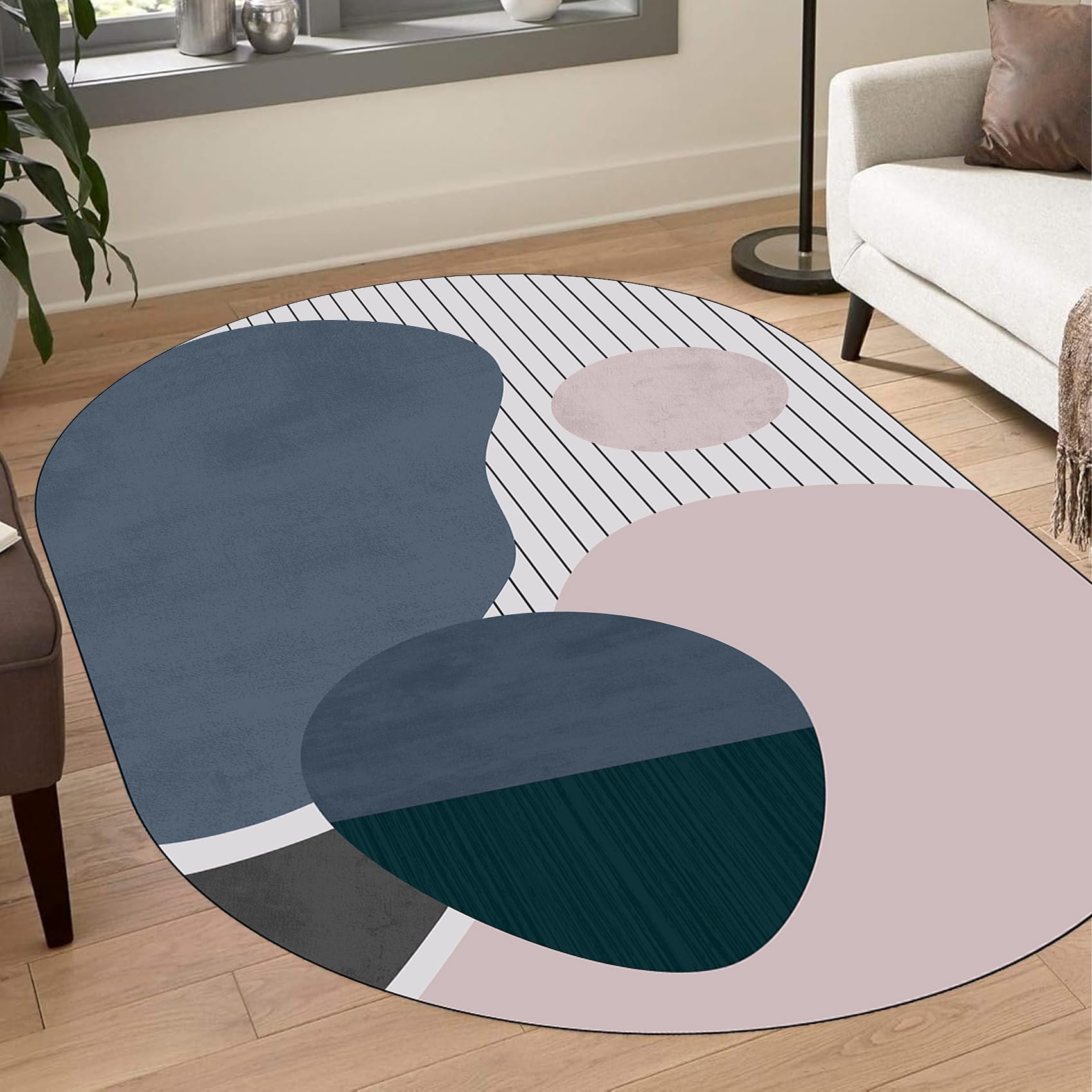 Tapis ovale poils courts multicolore 120x200 pour le salon et le couloir