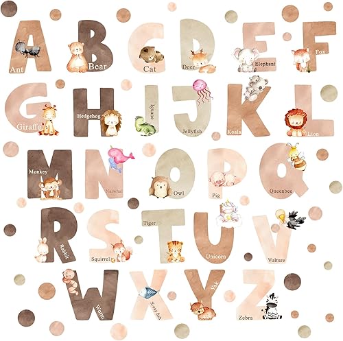 Calcomanías de pared del alfabeto de animales, letras del alfabeto para pared, calcomanías de pared para niños, niñas, dormitorio, educativo, ABC,