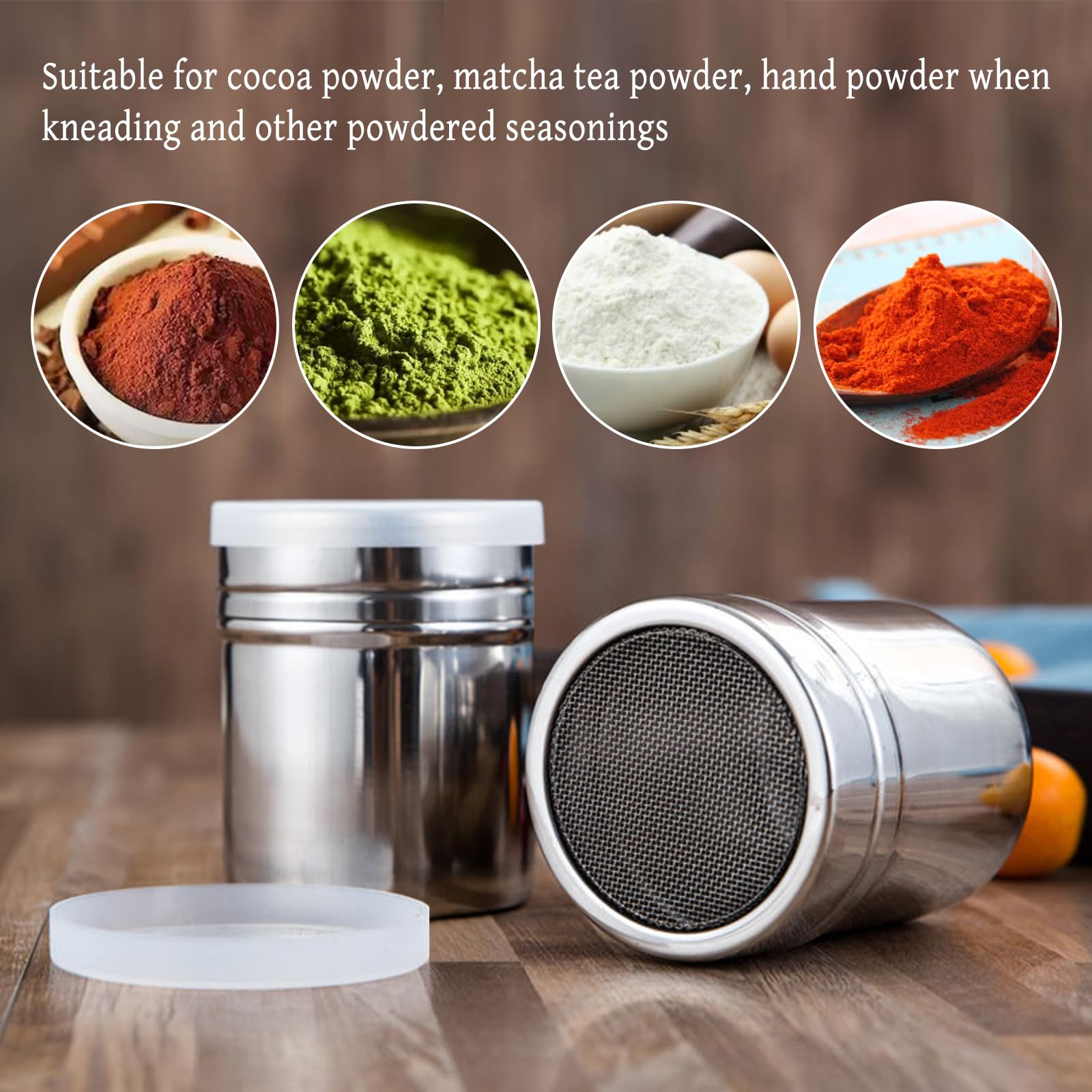 TAIZER 2 szt. Shaker do kakao ze stali nierdzewnej Shaker do kawy z pokrywką o drobnych oczkach shaker kakao koparka kakao rozdrabniacz kakao rozdrabniacz kakao Cappuccino cukier puder posypka ze