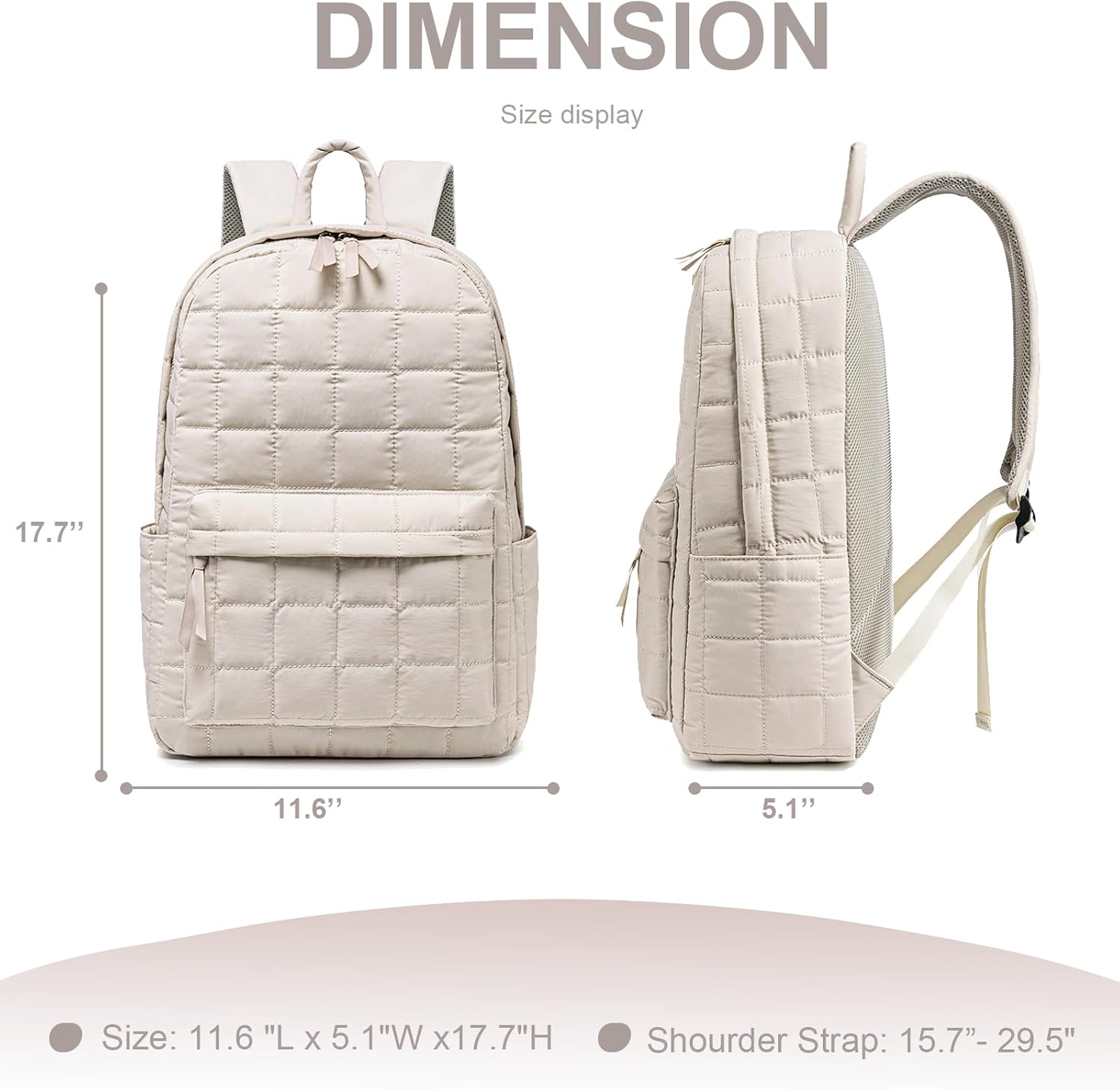 BTOOP Travel Backpack for Women Work Backpack Quilted College Backpacks for School Fit 15.6 Inch Laptop (Beige-Gray) - Image 4