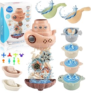 Juguete de Baño para Bebé,Juguetes Baño Bebe Juguetes Niños,Juguetes Bañera para Bebe,Juguete Baño Agua Regalo Bebe Niño Niña 1 Año con Lindos Animales Marinos Engranajes Giratorios y Tazas
