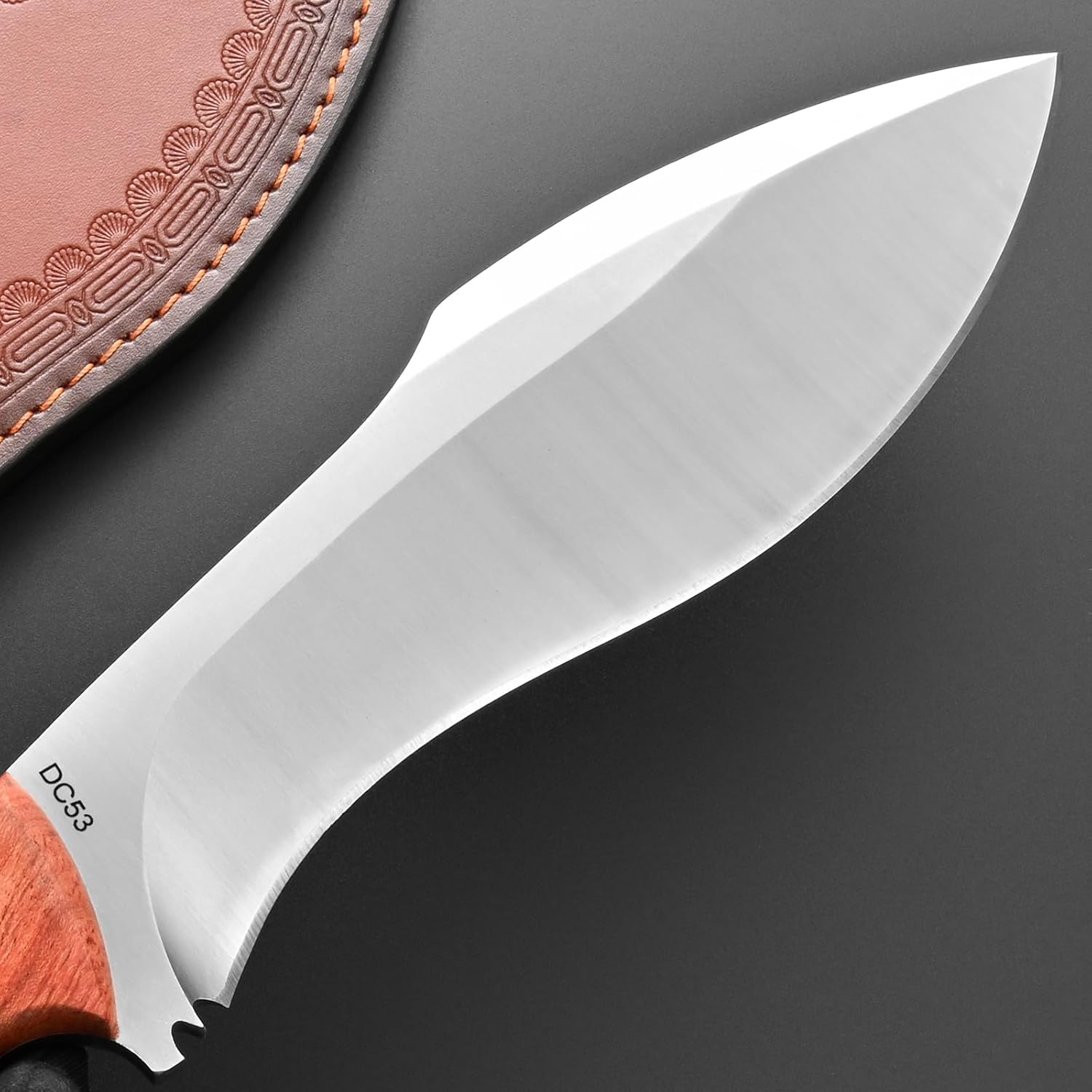Gtkii GTK47 Fixed Blade Knife 1CM Thick DC53 Steel Blade Full Tang Rosewood Handle Heavy Duty Fix Knifes for Camping Bushcraft(Silver)