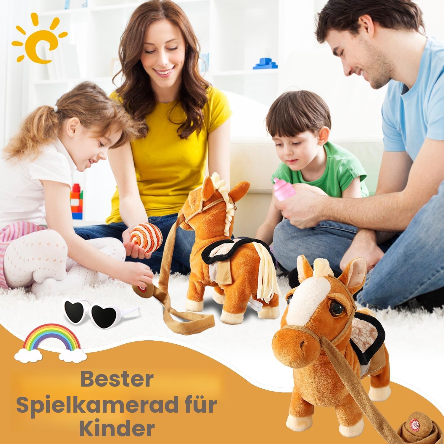 Marsjoy Braun Plüschtier Interaktives Pony Spielzeug Pferd der Läuft und Bellt, Kinder Mädchen Spielzeug, Elektronisches Haustier Plüschtier mit Gehen, Bellen Singen Funktion Lauf- und Soundfunktion