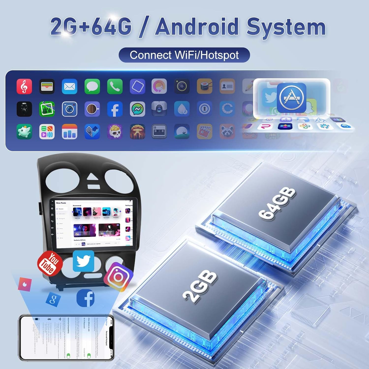 Android Car Radio for Volkswagen VW Beetle 2004-2010 with Carplay & Android Auto, 2G+64G Volxcereo 9 inch Touch Screen with Bluetooth, FM, RDS/WiFi/GPS Navigation/SWC+AHD Backup Camera