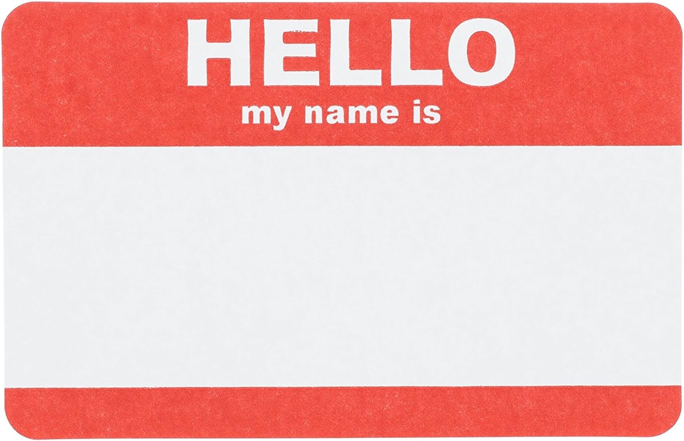 Saurus Hello My Name Is Stickers, 200 Per Pack, 100 Sheets, Red, 2 Labels Per Sheet