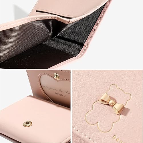 Miniatura 5 de Billetera pequeña para mujer, diseño de oso de dibujos animados, triple pliegue, pequeña y delgada, 2-Bear Black, Bonito, triple, pequeño