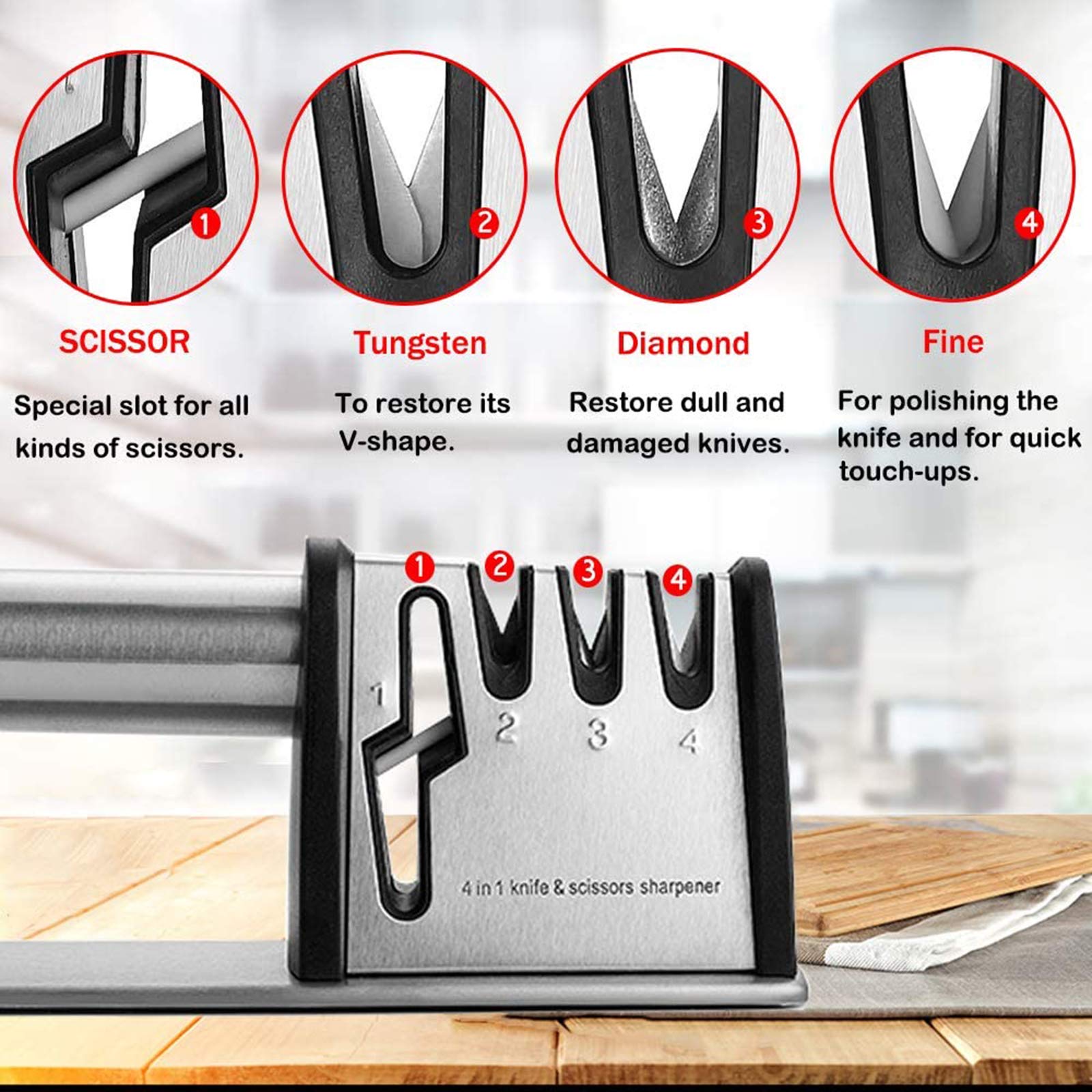 Aiguiseur de couteaux professionnel 4 en 1 pour la cuisine, le