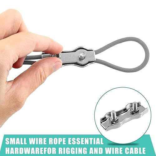 Miniatura 7 de Kemcatui 20 abrazaderas de cuerda de alambre M3 de 18 pulgadas, abrazadera de cable de acero inoxidable de 2 postes, clips de cuerda de alambre de