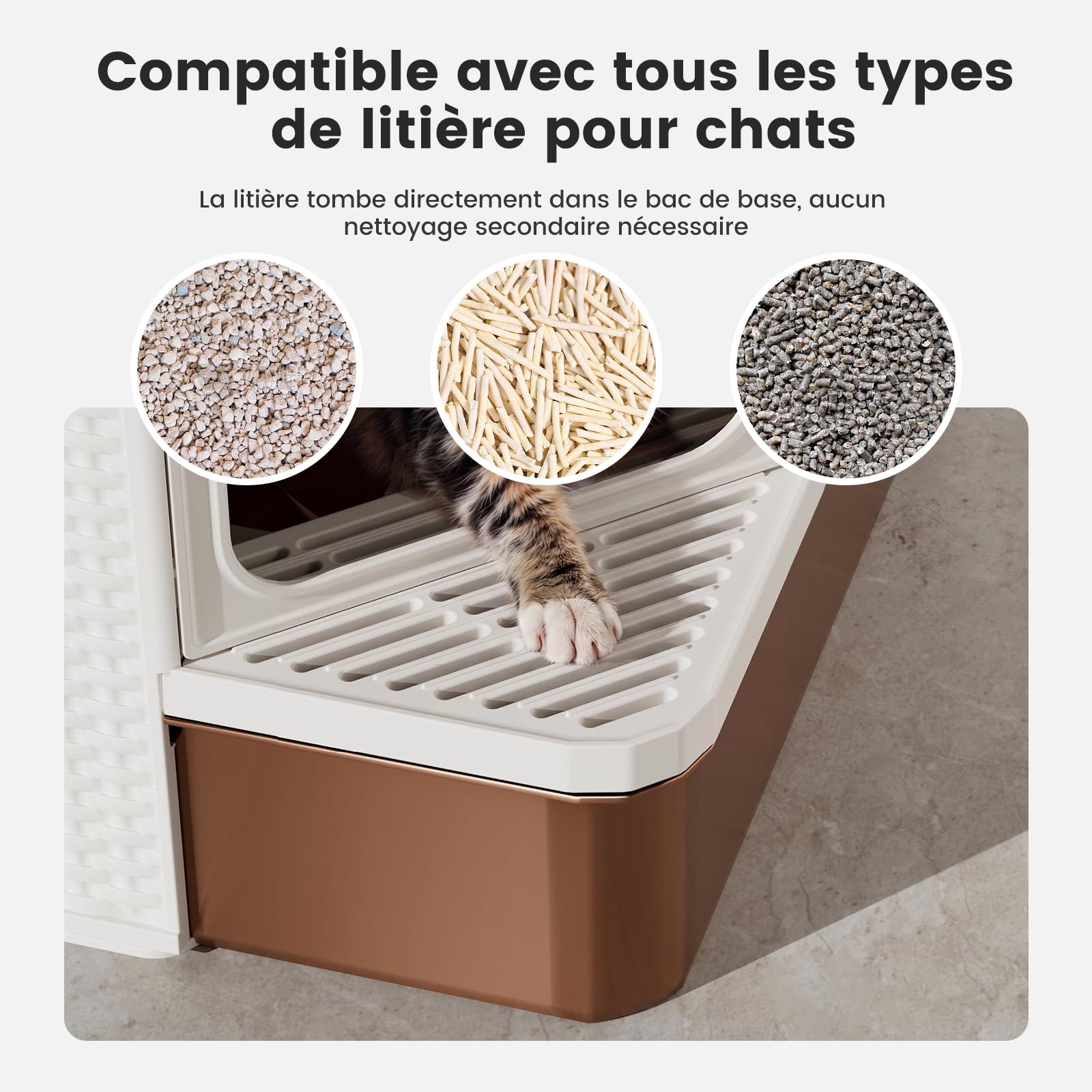 Gradner Pet Maison de Toilette pour Grand Chat XXL Anti Odeur INOX, Blanc | Bac à Litière, Caisse Litière Fermée, Compartiment Inférieur Amovible, Nettoyage Facile, Intimité Sécurisée