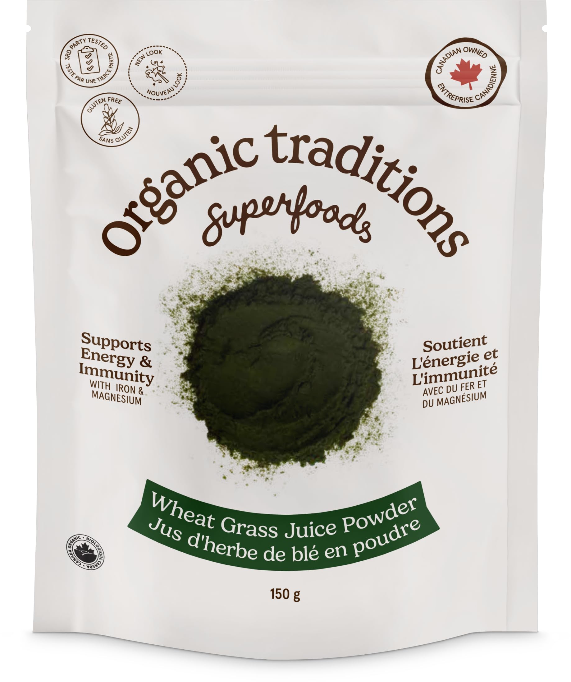Organic Traditions Organic Wheat Grass Powder, Gluten Free Wheat Grass, Vegan Non-GMO Organic Wheatgrass Juice Powder Superfood, 5.3oz (150g) Bag, 18 Servings per Bag