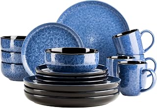 MÄSER 934109 Filippa Series Ceramic Crockery Set for 4 People, Modern 16-Piece Combination Crockery Set; Plates, Bowls and Cups with Reactive Glaze in Blue and Black, Stoneware, Blue
