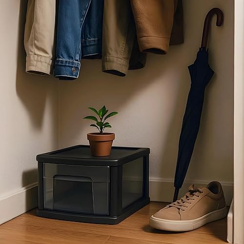 Miniatura 9 de HOMZ Paquete de 2 carritos de almacenamiento de 1 cajón, contenedor de plástico con tinte ahumado, 14.25 pulgadas de ancho, mediano, marco negro,