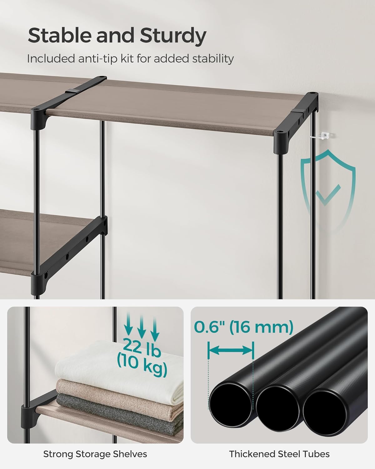 Anti-tip kit securing the closet organizer to the wall