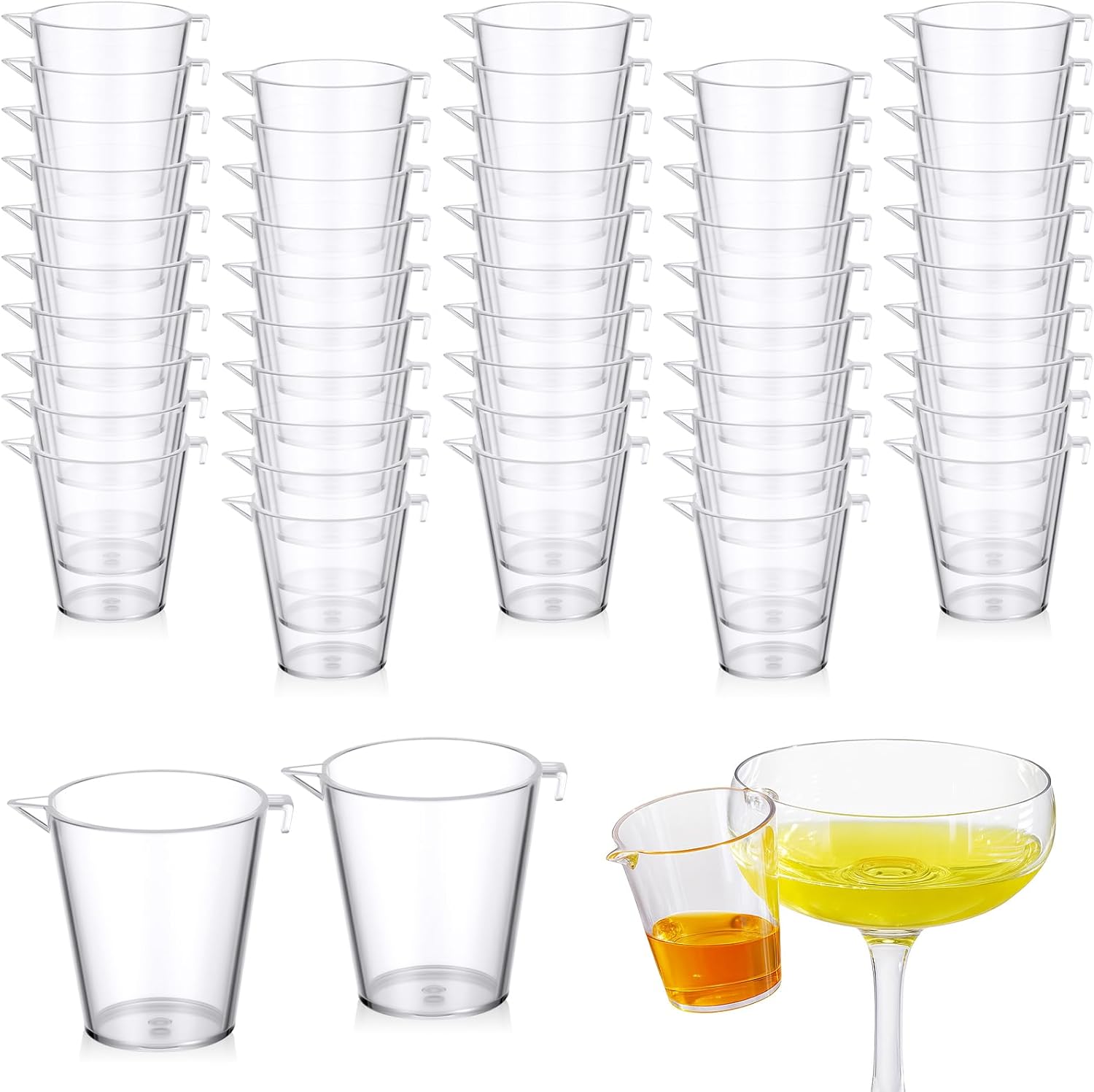 Roshtia 50 Pack 2oz Clear Plastic Shot Glasses with Hook Reusable Shot Cups Ideal for Cocktails, Margaritas, Whiskey, Sample Cups for Christmas Birthday Wedding Parties