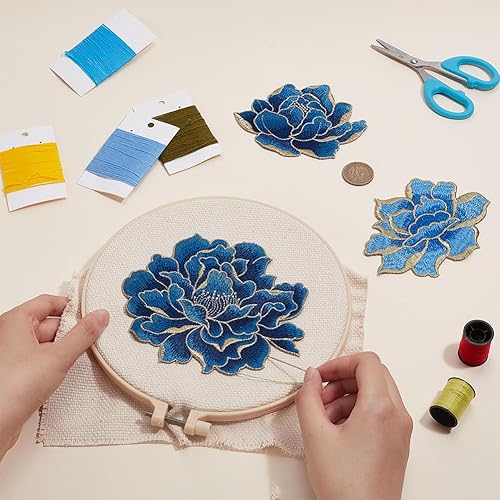 Miniatura 3 de BENECREAT 3 piezas de 3 estilos de parches florales de peonía, apliques bordados de flores de tela para ropa de bricolaje, chaquetas, jeans,