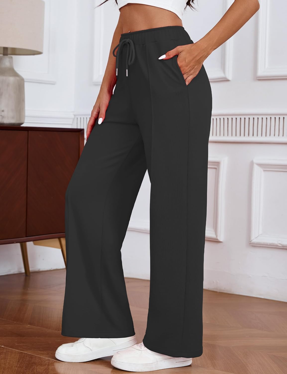 Womens Sweatpants Wide Leg High Waisted Trendy Straight Leg Sweat Pants Joggers for Lounge, Travel, Casual, S-XL - Image 2