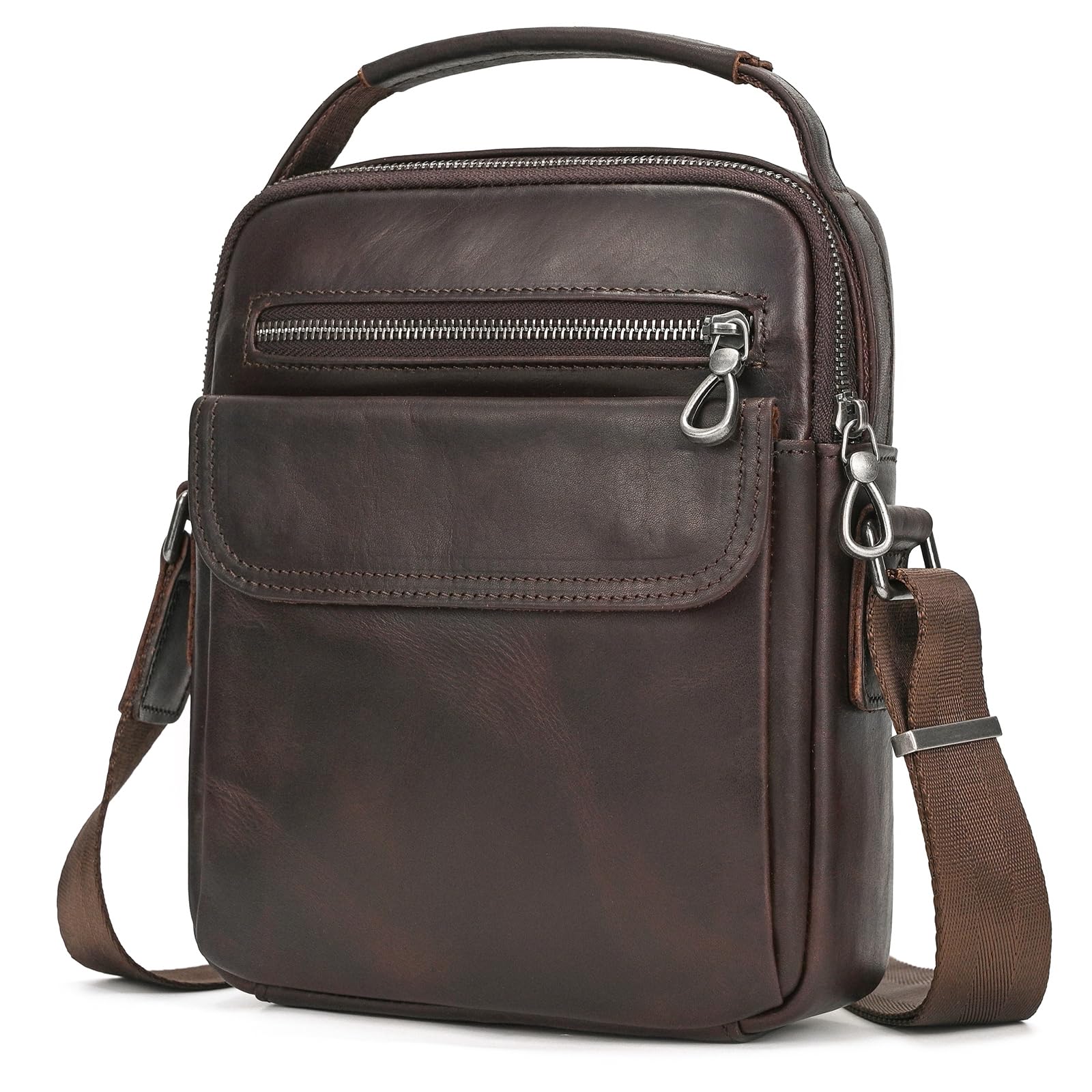 Bolso de hombro pequeño en cuero café 9509, el accesorio vintage ideal para viajes de negocios 8