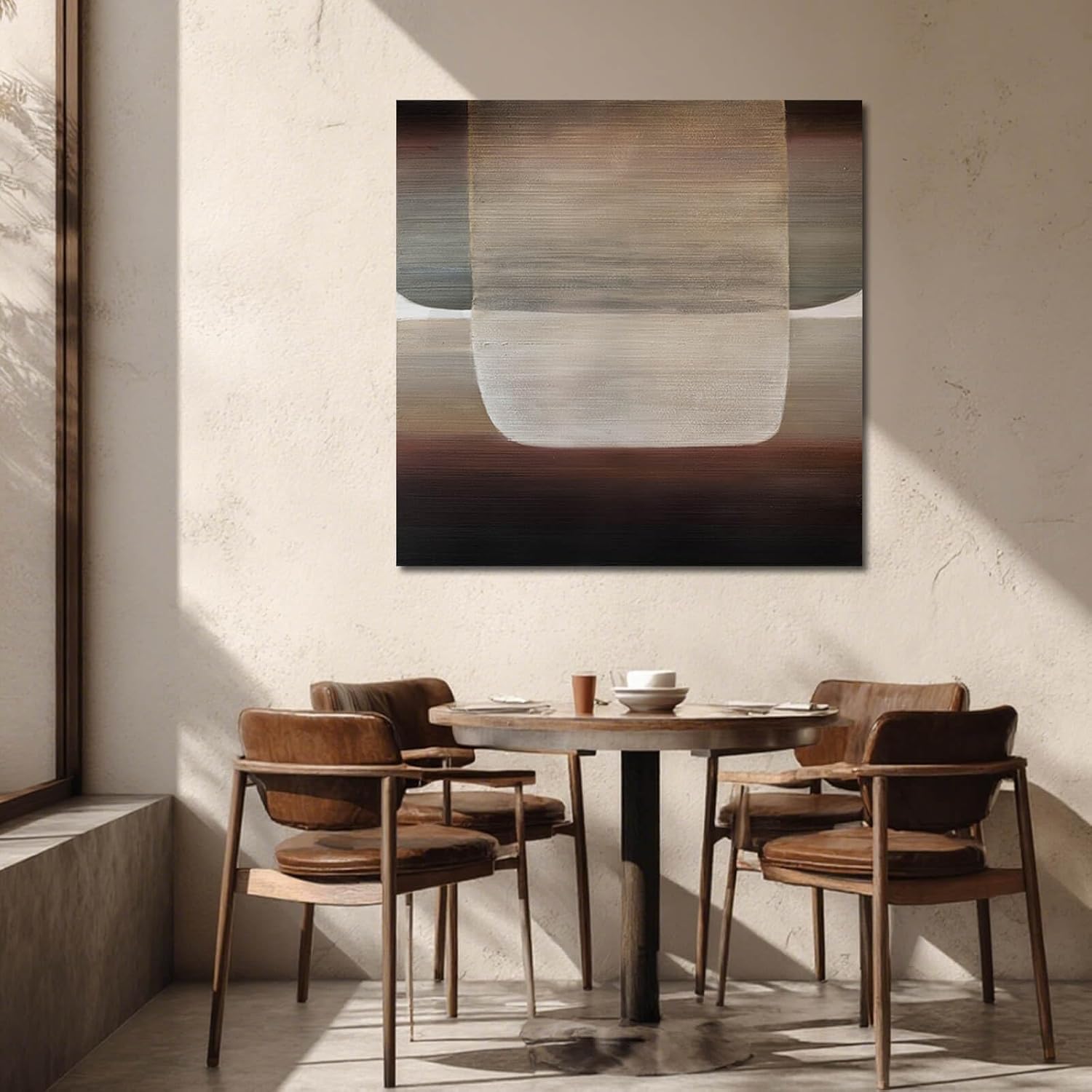 SHEYOYE Neutral Abstract Textured Wall Art Oil Painting on Canvas, Modern Minimalist Wall Decor for Living Room, Bedroom & Office, 40x40 in