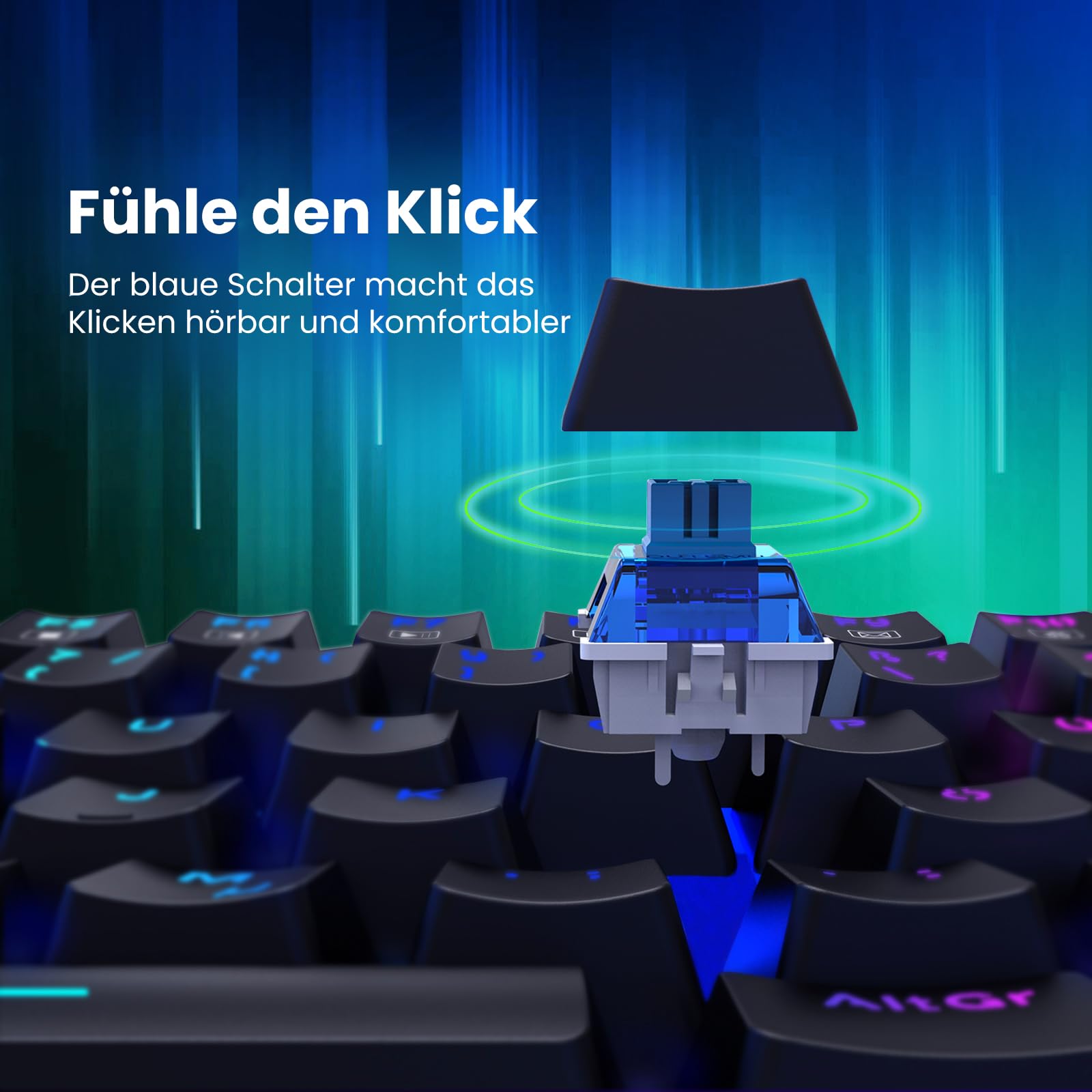 Mechanische Gaming Tastatur QWERTZ mit RGB-Beleuchtung (Blue Switches) - 104 Tasten USB-Kabelgebunden, 20 Beleuchtungsmodi, N-Key Rollover, Wasserdicht ——PC Tastatur Mit Kabel für Gamer (Schwarz)