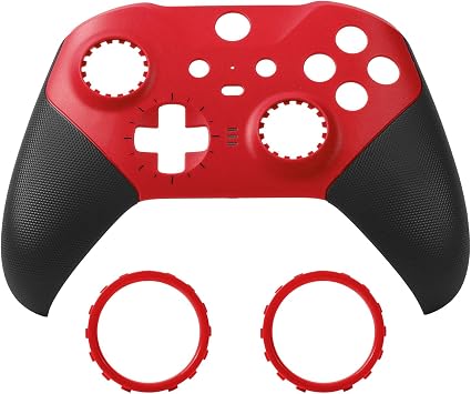 Replacement Faceplate Cover Front Housing Shell Repair Accessories Kit for Xbox One Elite Controller Series 2 Included Joystick Rings Red