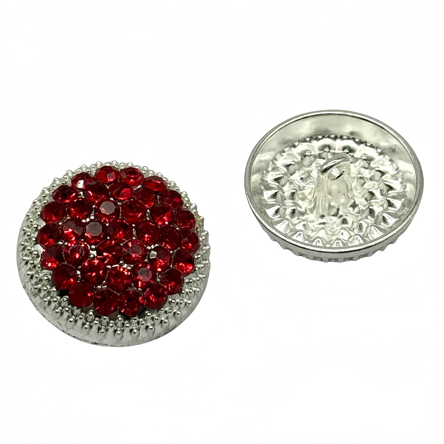 10PCS Round Metal Rhinestone Buttons for Clothing DIY Sewing Accessories Wedding Decaration Wholesale Luxury Fashion Decor Button (Red+Silver, 18mm)