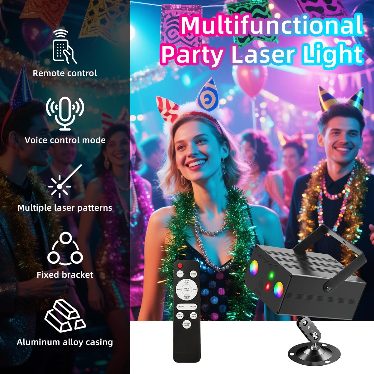 Projecteur LED stroboscopique DJ RVB avec activation sonore pour fêtes, Noël, club, bar, cadeau, anniversaire, rave, appareil d'éclairage de scène.