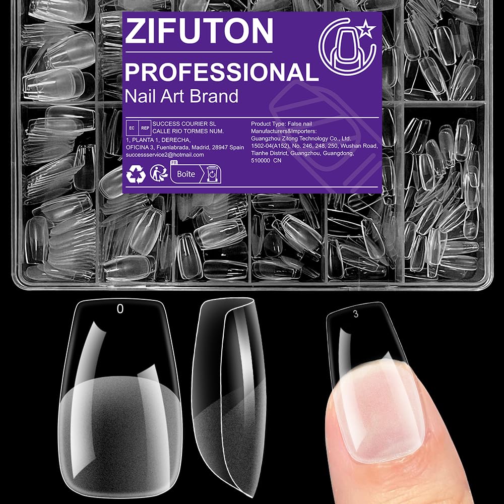 ZIFUTON 600 Piezas mediana Bailarina Soft Gel Tips Uñas, 12 Tamaños Cubierta, uñas soft gel, Semi mate, Con Estuche - Ideal Para Mujeres, Salones Y esteticista