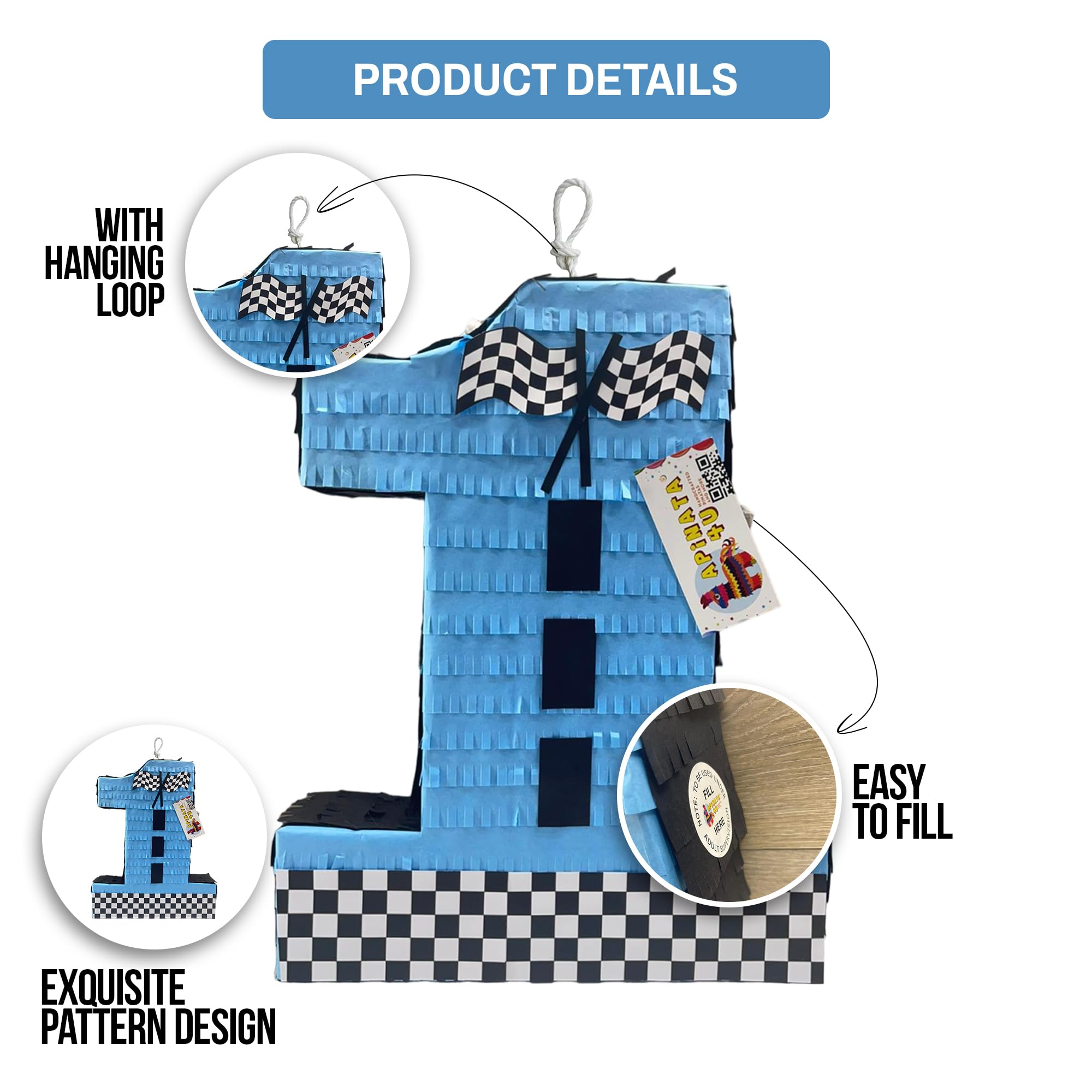 Amazon.com: APINATA4U Number One Race Car Pinata, Blue Checkered