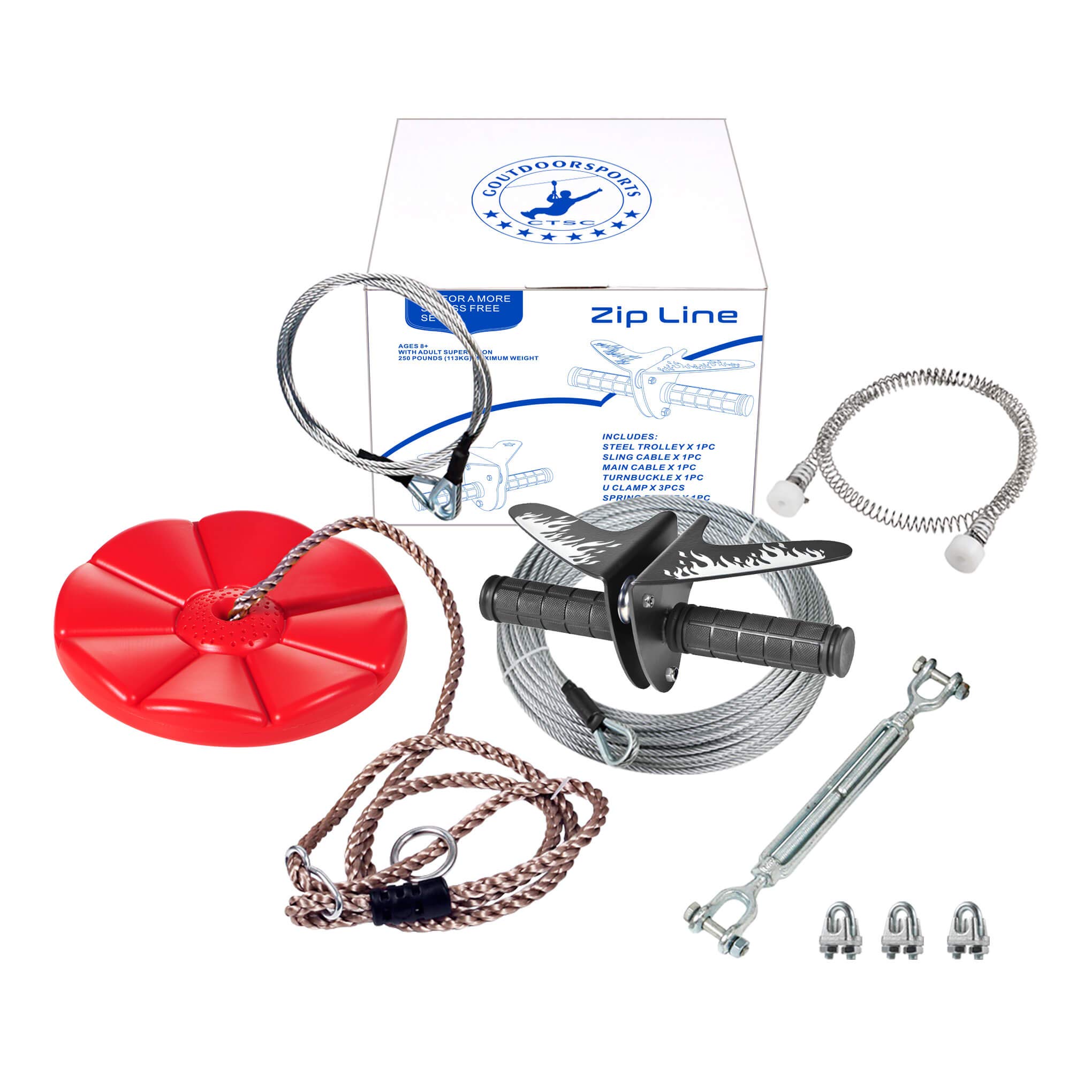 Buy CTSC 110 Foot Zip Line Kit with Stainless Steel Spring Brake and