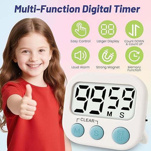 Miniatura 2 de Temporizador digital para niños, temporizador de cocina magnético de cuenta regresiva, temporizadores de alarma fuertes mejorados para cocinar,