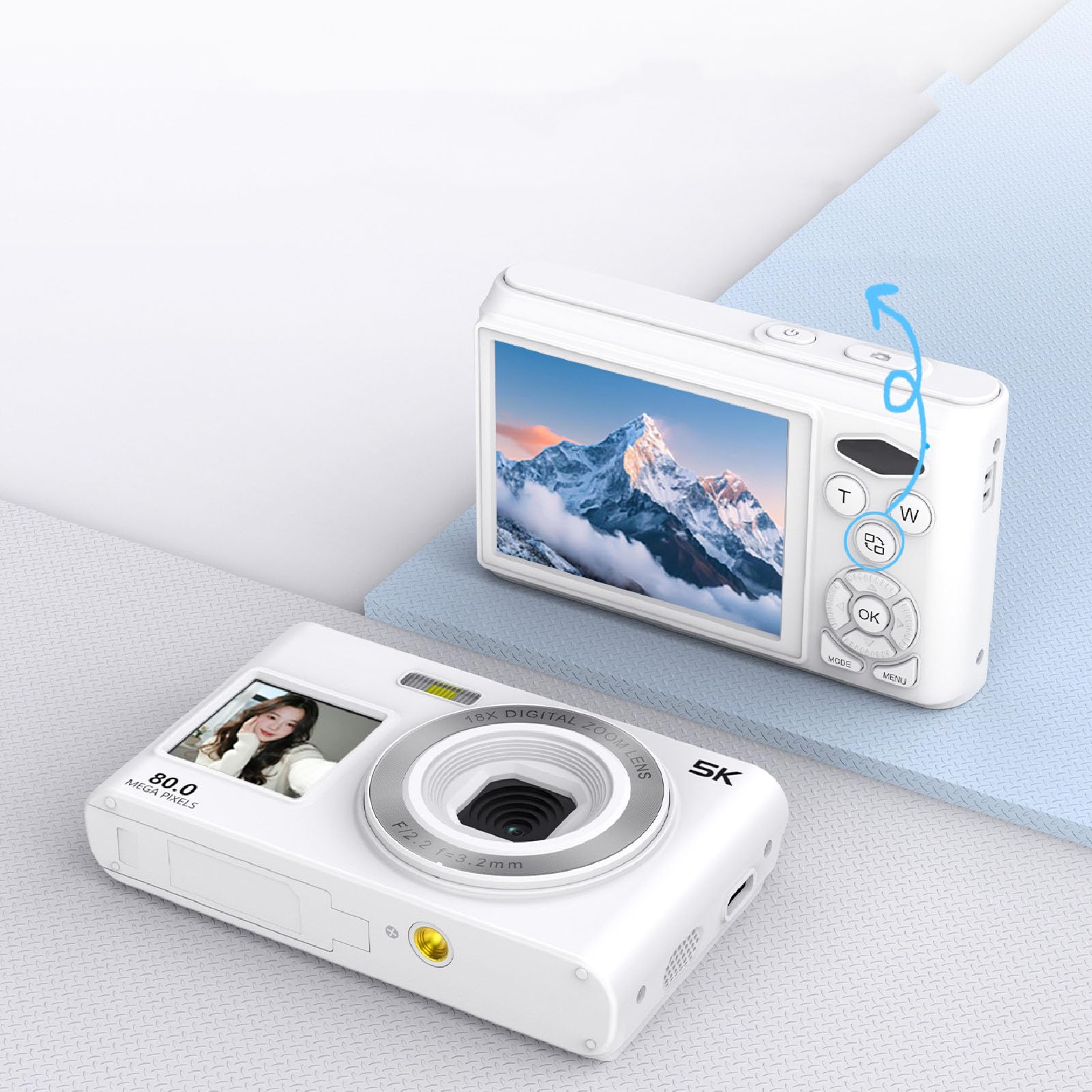BuyWeek Cámara Digital 80MP 5K Cámara Selfie de Pantalla Dual con Zoom 18X AF Enfoque automático Filtros Creativos y Belleza para fotografía