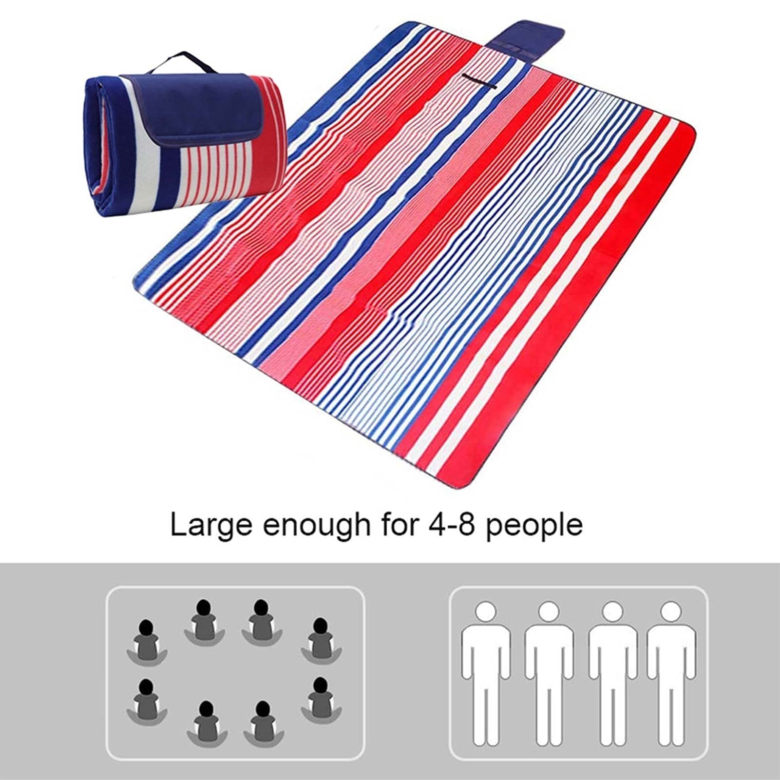 Couverture de Pique-Nique, Tapis de Plage Imperméable, Gand Tapis Pique Niques pour Extérieur Camping Parc (Color : Red Blue Stripe, Size : 200x200cm)