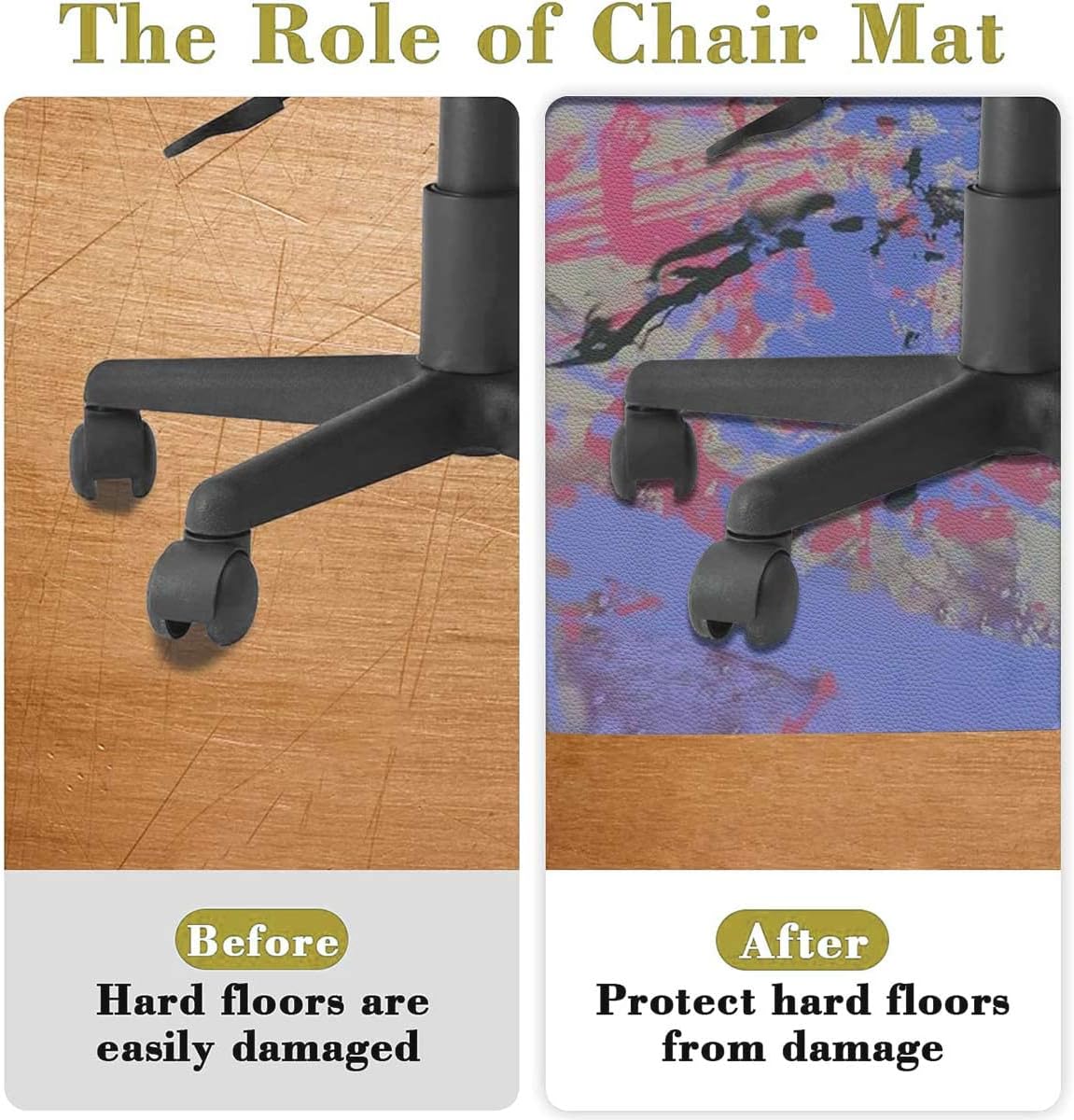 Multicolor PU Leather Computer Gaming Rolling Chair Mat Formless Splashes Contemporary for Carpet Desk Chair Mat Computer Chair Mat Floor Protector for Office Gaming Room Abstract Diameter 35.4 in