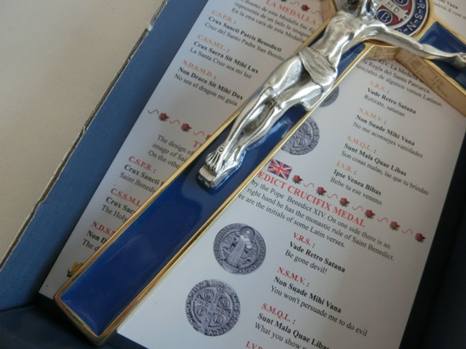 Croce San Benedetto 20 Cm Smaltata Bianca E Oro - Con Scatola E Preghiera, Made In Italy - Foto 13